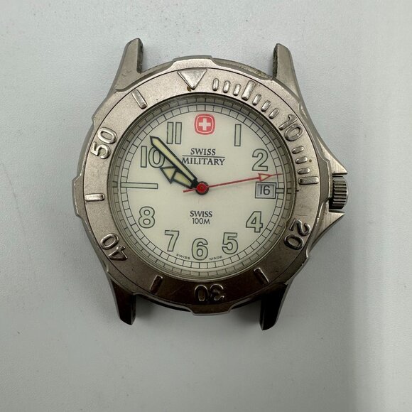 Swiss Military Watch Men Silver Tone Case No Band Date Window 41MM New Battery - Picture 1 of 6